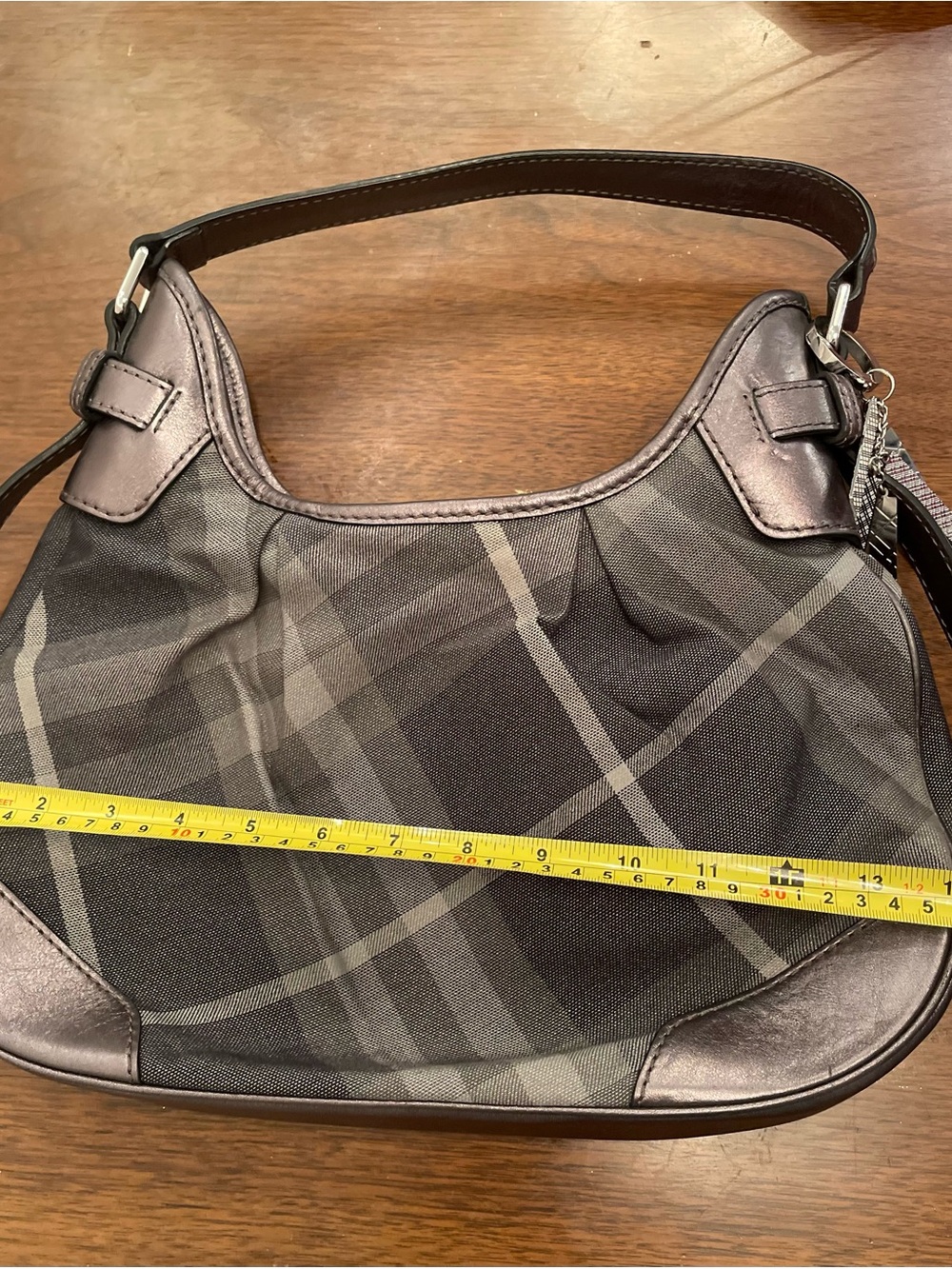 Burberry Charcoal Plaid Shoulder Hobo Bag - Picture 8 of 11